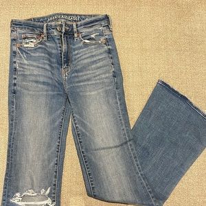 American Eagle ripped super high waisted flare jean